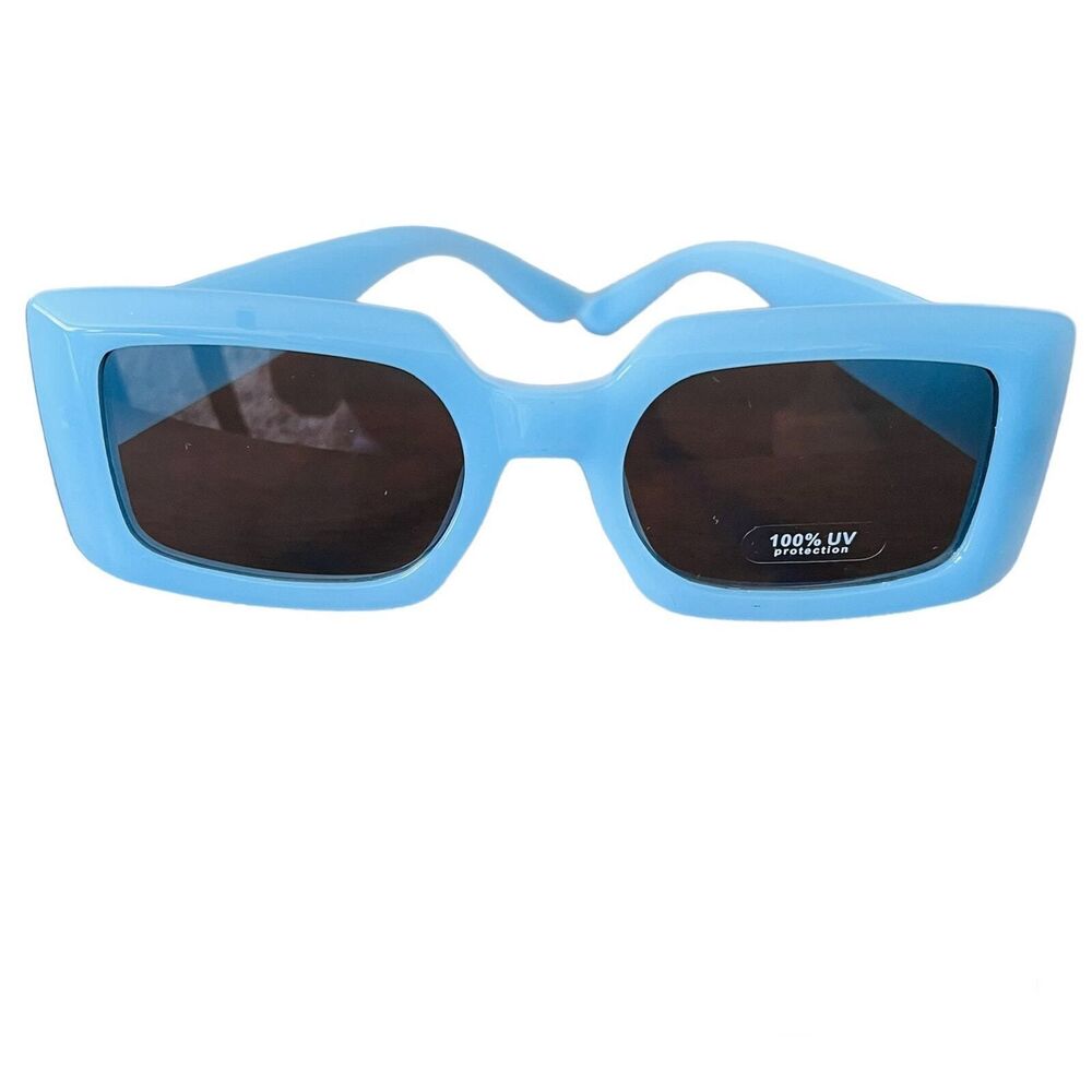 Sunglasses  Blue color smooth plain square light tint edc baddie  cottagecore - Picture 2 of 14